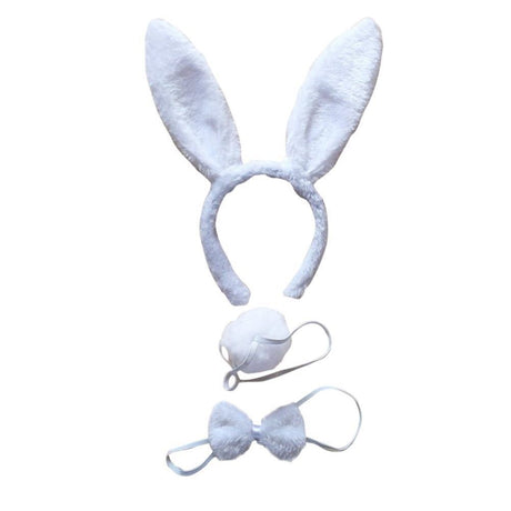 3pcs White Rabbit Animal Set - Bow Tie, Tail & Ears (Book Week Costume & Halloween Fancy Dress)