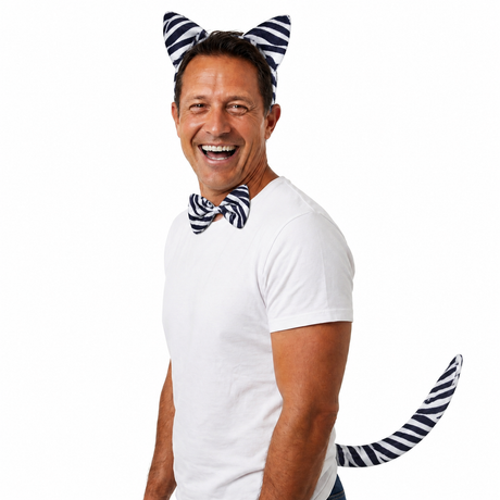 3pcs Zebra Animal Set - Bow Tie, Tail & Ears (Book Week Costume & Halloween Fancy Dress)