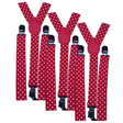3x Red/White Polka Dot Slim Suspenders Bulk Pack - Strong Adjustable Clip On Braces for Weddings/Formals