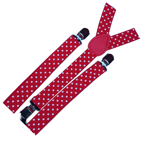 3x Red/White Polka Dot Slim Suspenders Bulk Pack - Strong Adjustable Clip On Braces for Weddings/Formals
