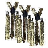 3x Gold Sequin Slim Suspenders - Strong Adjustable Clip On Braces for Weddings/Formals
