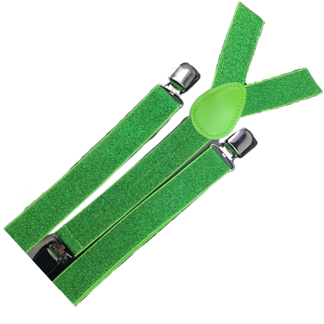 3x Green Glitter Slim Suspenders Bulk Pack - Strong Adjustable Clip On Braces for Weddings/Formals