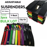 3x Green Slim Suspenders Bulk Pack - Strong Adjustable Clip On Braces for Weddings/Formals