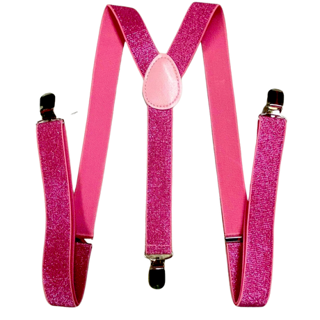 3x Hot Pink Glitter Slim Suspenders Bulk Pack - Strong Adjustable Clip On Braces for Weddings/Formals