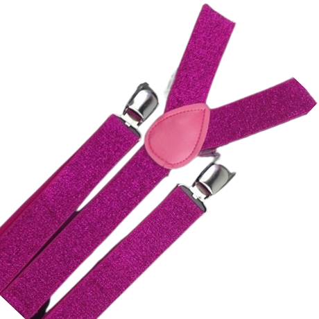 3x Hot Pink Glitter Slim Suspenders Bulk Pack - Strong Adjustable Clip On Braces for Weddings/Formals