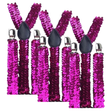 3x Hot Pink Sequin Slim Suspenders Bulk Pack - Strong Adjustable Clip On Braces for Weddings/Formals