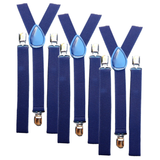 3x Navy Blue Slim Suspenders Bulk Pack - Strong Adjustable Clip On Braces for Weddings/Formals