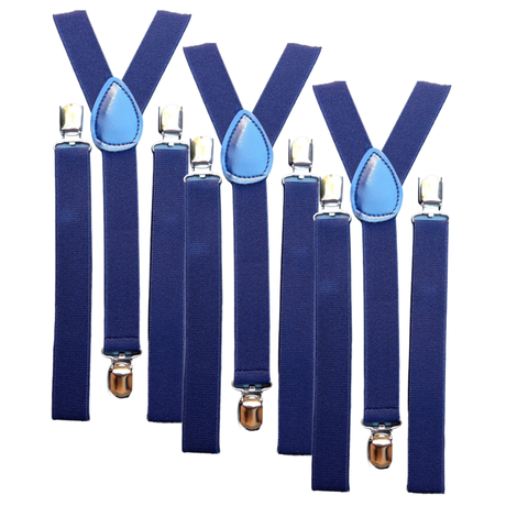 3x Navy Blue Slim Suspenders Bulk Pack - Strong Adjustable Clip On Braces for Weddings/Formals