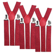 3x Red Glitter Slim Suspenders Bulk Pack - Strong Adjustable Clip On Braces for Weddings/Formals