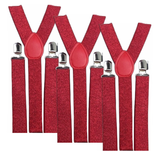 3x Red Glitter Slim Suspenders Bulk Pack - Strong Adjustable Clip On Braces for Weddings/Formals