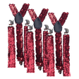 3x Red Sequin Slim Suspenders Bulk Pack - Strong Adjustable Clip On Braces for Weddings/Formals