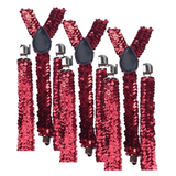 3x Red Sequin Slim Suspenders Bulk Pack - Strong Adjustable Clip On Braces for Weddings/Formals