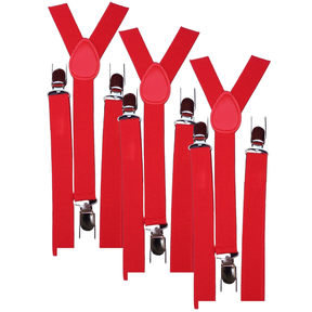 3x Red Slim Suspenders Bulk Pack - Strong Adjustable Clip On Braces for Weddings/Formals