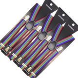 3x Rainbow Glitter Slim Suspenders Bulk - Strong Adjustable Clip On Braces for Weddings/Formals
