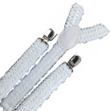 3x White Sequin Suspenders Bulk Pack - Unisex Adjustable Clip On Elastic Y-Back Braces