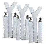 3x White Sequin Suspenders Bulk Pack - Unisex Adjustable Clip On Elastic Y-Back Braces