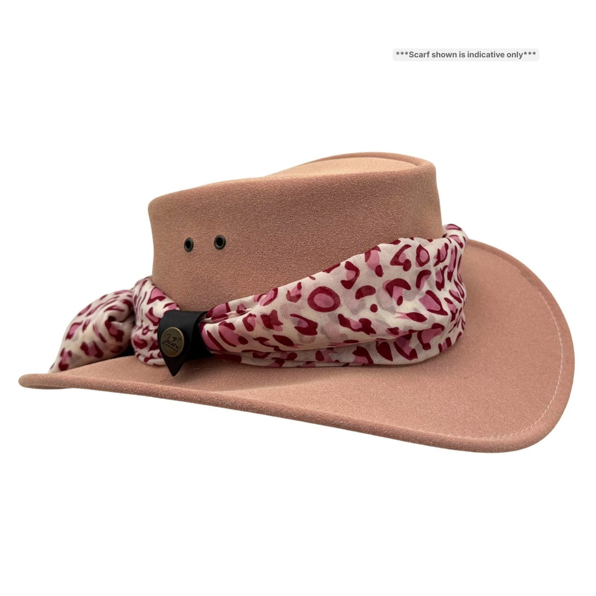 Jacaru 1103 Alice Womens Vegan Leather Hat with Scarf - Water Repellent & UPF 50+ (Made in Australia)