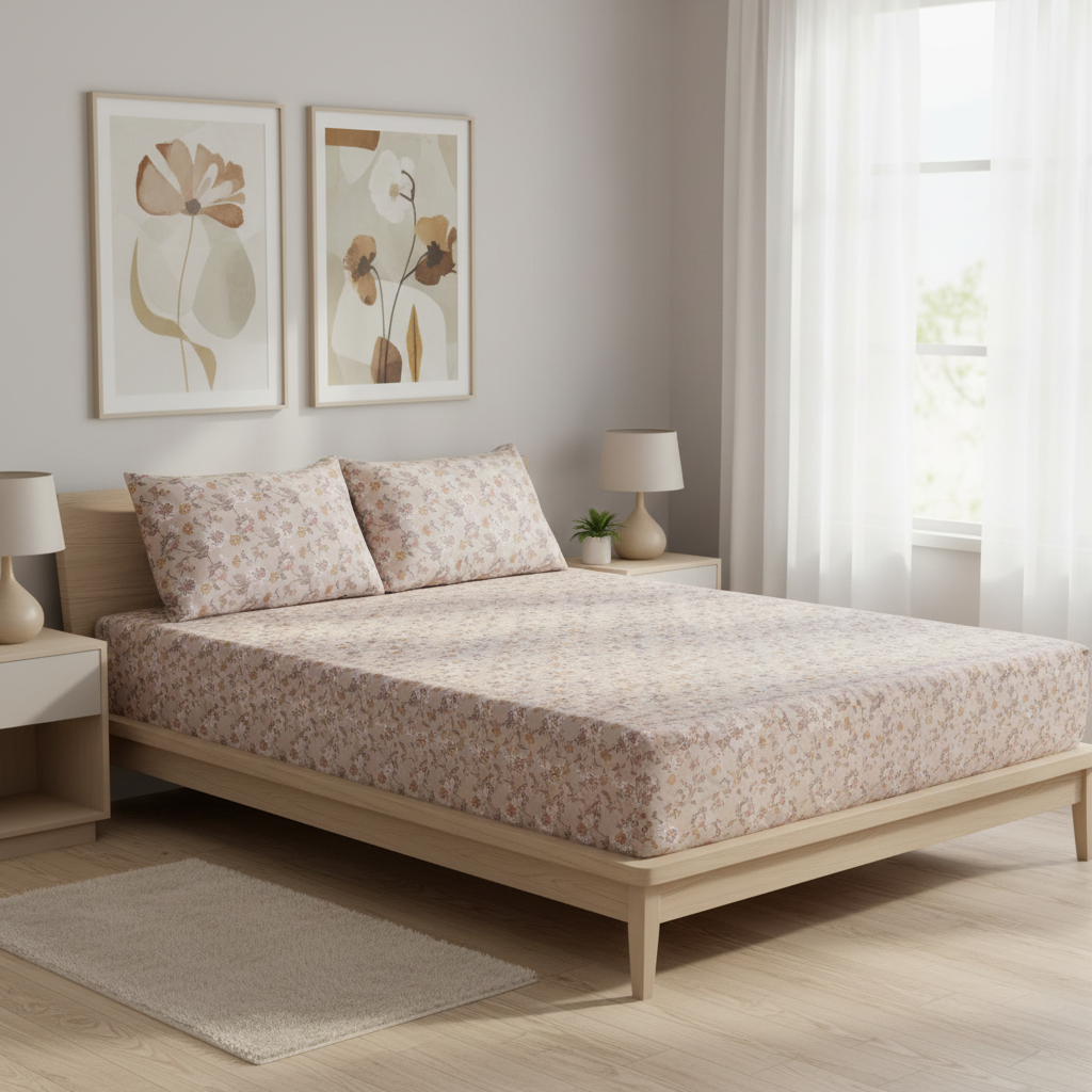 Downton Floral Pure Cotton Fitted Bed Sheet + Pillowcase Set