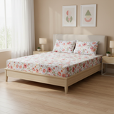 Floral Reverie Pure Cotton Fitted Bed Sheet + Pillowcase Set