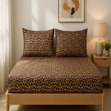 Glam Leopard Pure Cotton Fitted Bed Sheet + Pillowcase Set