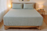 Green Fine Stripe Pure Cotton Fitted Bed Sheet + Pillowcase Set