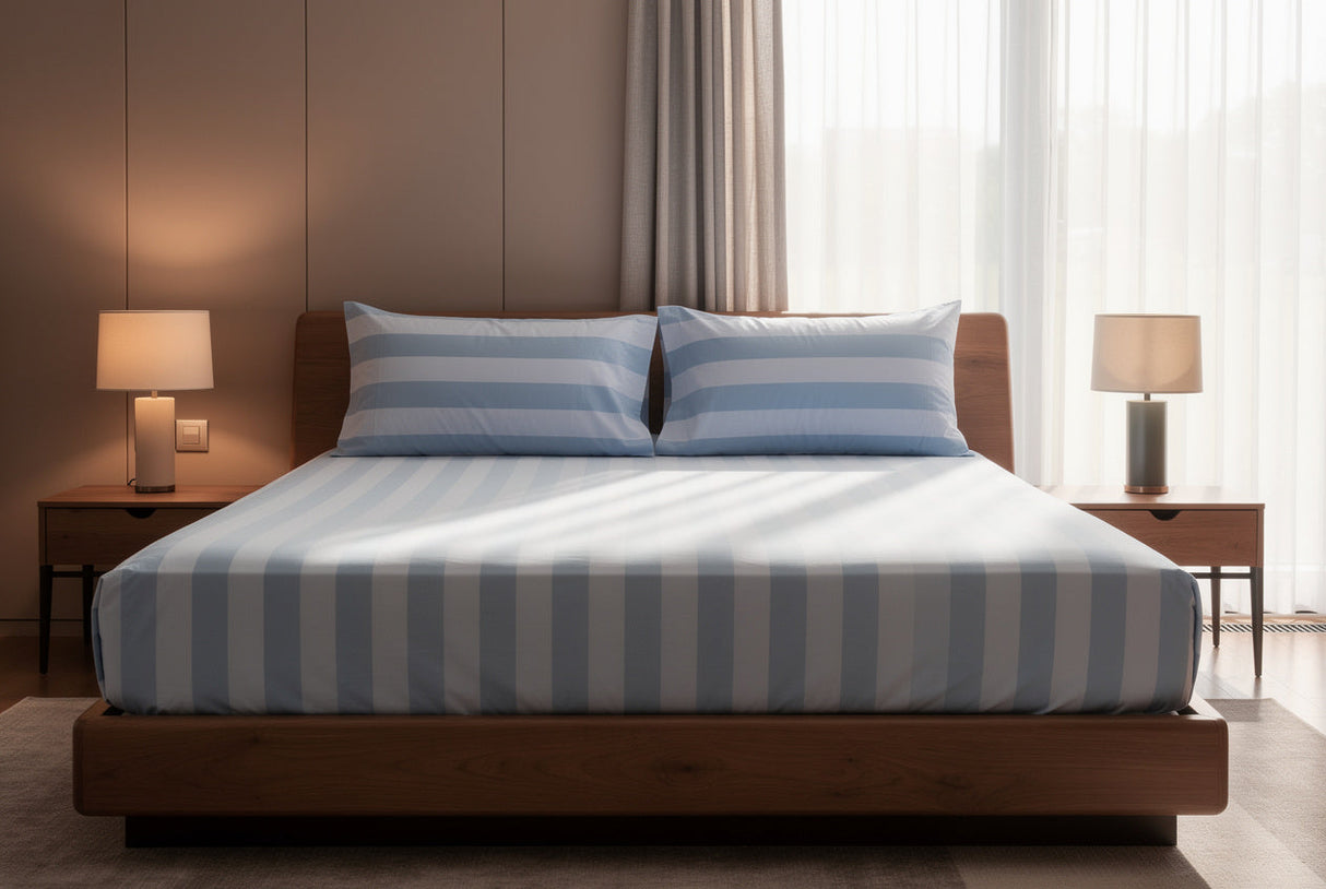 Hamptons Pure Cotton Fitted Bed Sheet + Pillowcase Set