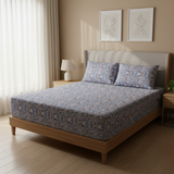 Iris Pure Cotton Fitted Bed Sheet + Pillowcase Set