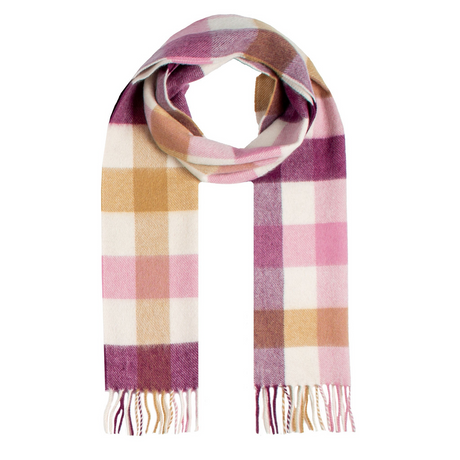 Dents Heritage Plaid Check Cashmere Wool Scarf - Aubergine (w/ Tassels & Gift Box)