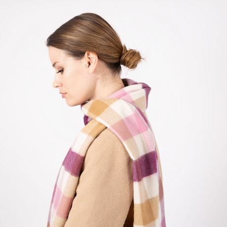 Dents Heritage Plaid Check Cashmere Wool Scarf - Aubergine (w/ Tassels & Gift Box)