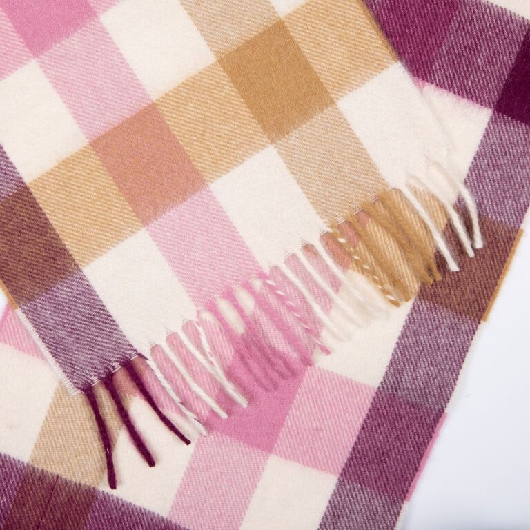 Dents Heritage Plaid Check Cashmere Scarf - Aubergine (w/ Tassels & Gift Box)