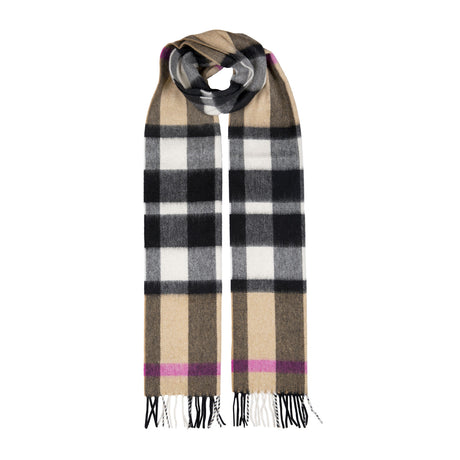 Dents Heritage Plaid Check Cashmere Scarf - Camel (w/ Tassels & Gift Box)