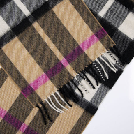 Dents Heritage Plaid Check Cashmere Scarf - Camel (w/ Tassels & Gift Box)