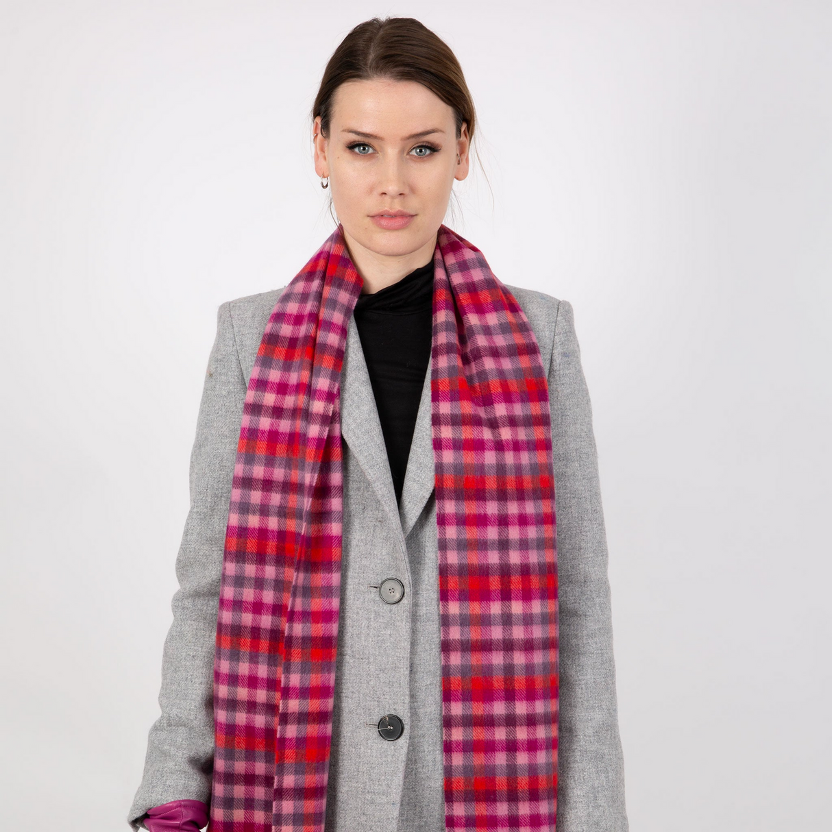 Dents Heritage Plaid Check Cashmere Scarf - Scarlet Red (w/ Tassels & Gift Box)