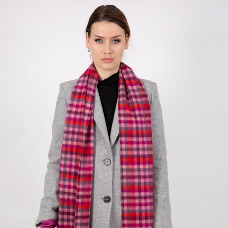 Dents Heritage Plaid Check Cashmere Scarf - Scarlet Red (w/ Tassels & Gift Box)