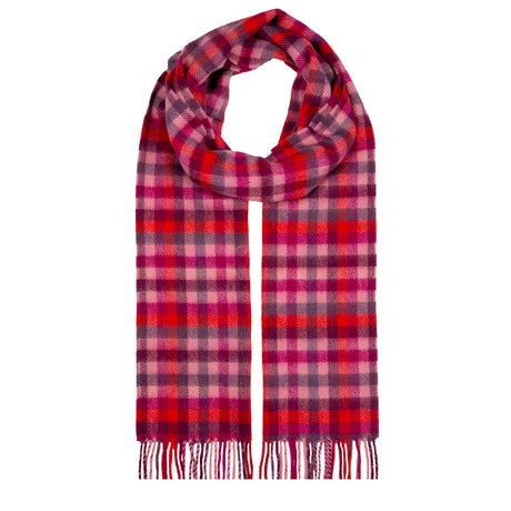 Dents Heritage Plaid Check Cashmere Scarf - Scarlet Red (w/ Tassels & Gift Box)