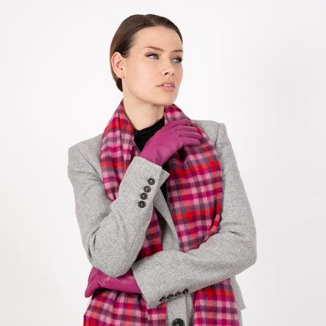Dents Heritage Plaid Check Cashmere Scarf - Scarlet Red (w/ Tassels & Gift Box)