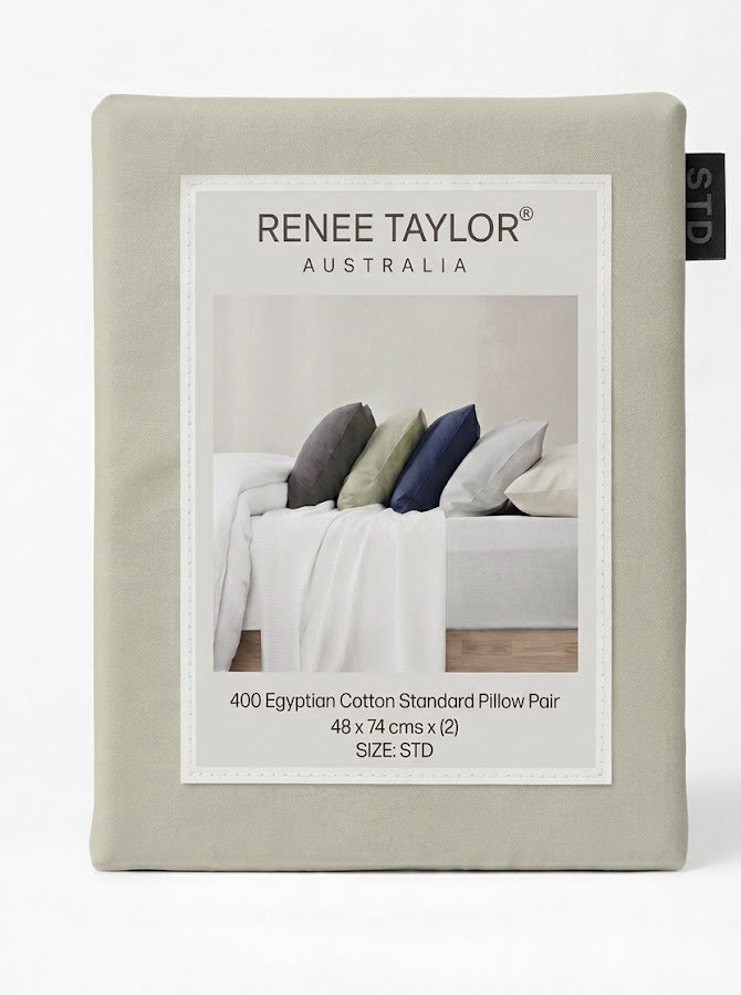 Renee Taylor 400TC Egyptian Cotton Fitted Sheet & Pillowcase Set - Vanilla (OEKO-TEX Certified)