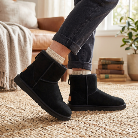 GROSBY Jillaroo Womens Long UGG Boots - Black (Genuine Sheepskin/Suede Leather Slippers)
