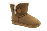 Grosby Womens Button UGG Boots - Chestnut (Sheepskin Water Resistant Ankle Slippers)