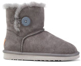 Grosby Womens Button UGG Boots - Dark Grey (Sheepskin Water Resistant Ankle Slippers)