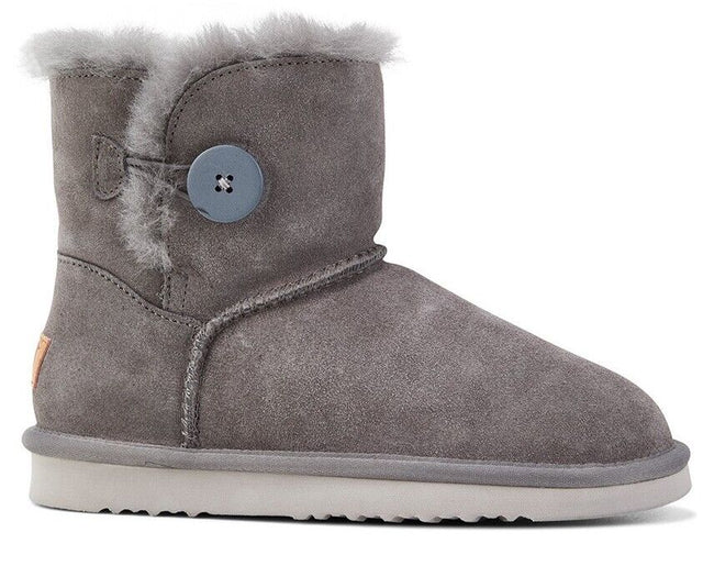 Grosby Womens Button UGG Boots - Dark Grey (Sheepskin Water Resistant Ankle Slippers)