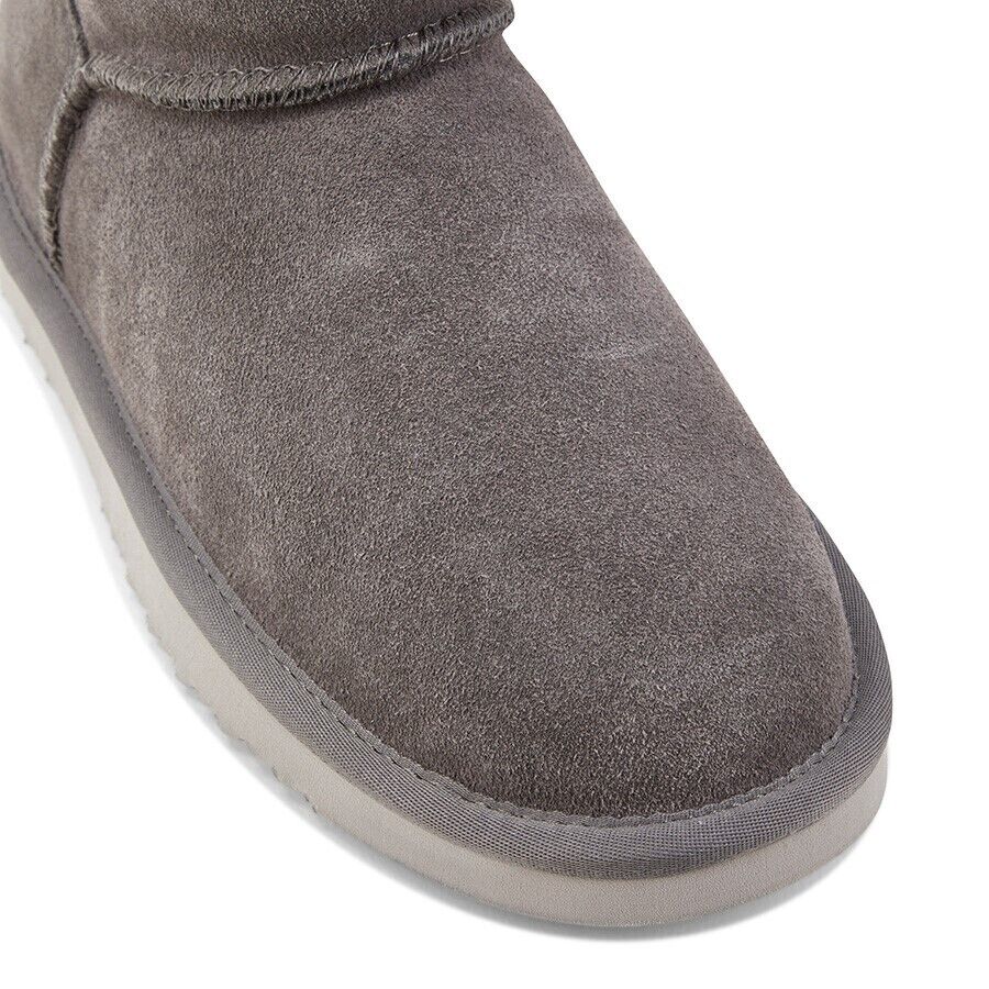 Grosby Womens Button UGG Boots - Dark Grey (Sheepskin Water Resistant Ankle Slippers)