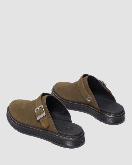 Dr. Martens Brookline Mule Sandals Shoes in Olive Bronx Suede