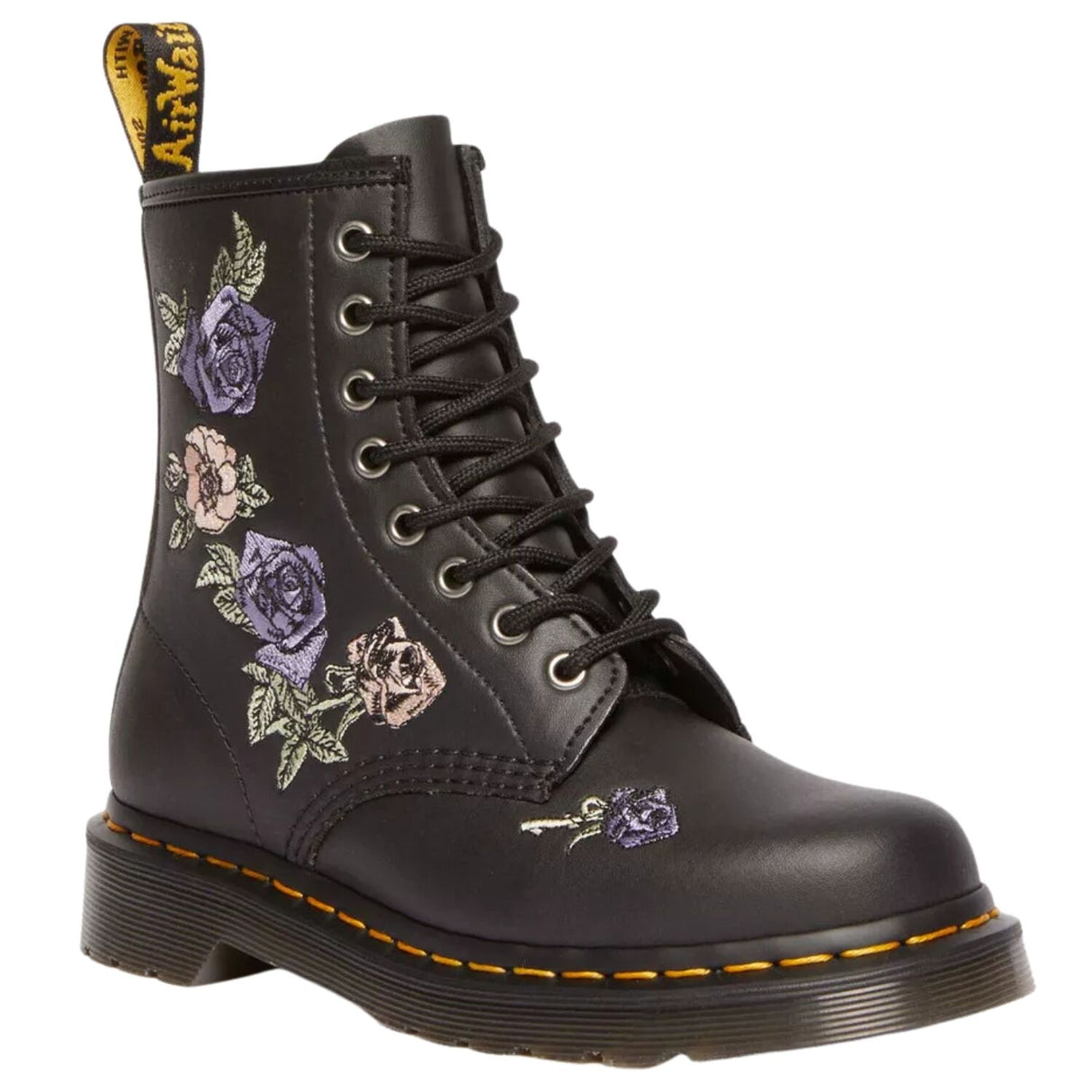 Dr. Martens 1460 Vonda 8 Eye Boots Floral Embroidery Genix Nappa Leather in Black - UK 4