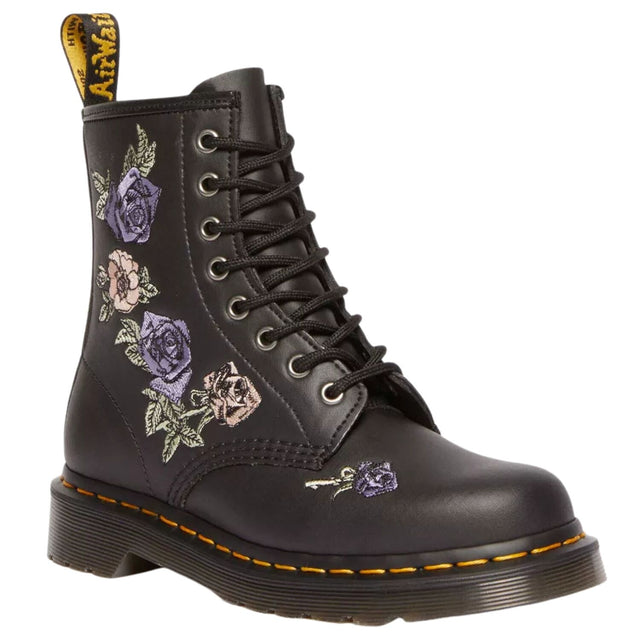 Dr. Martens 1460 Vonda 8 Eye Boots Floral Embroidery Genix Nappa Leather in Black - UK 4