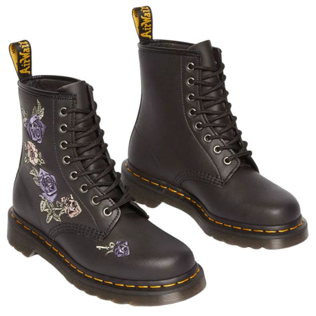 Dr. Martens 1460 Vonda 8 Eye Boots Floral Embroidery Genix Nappa Leather in Black