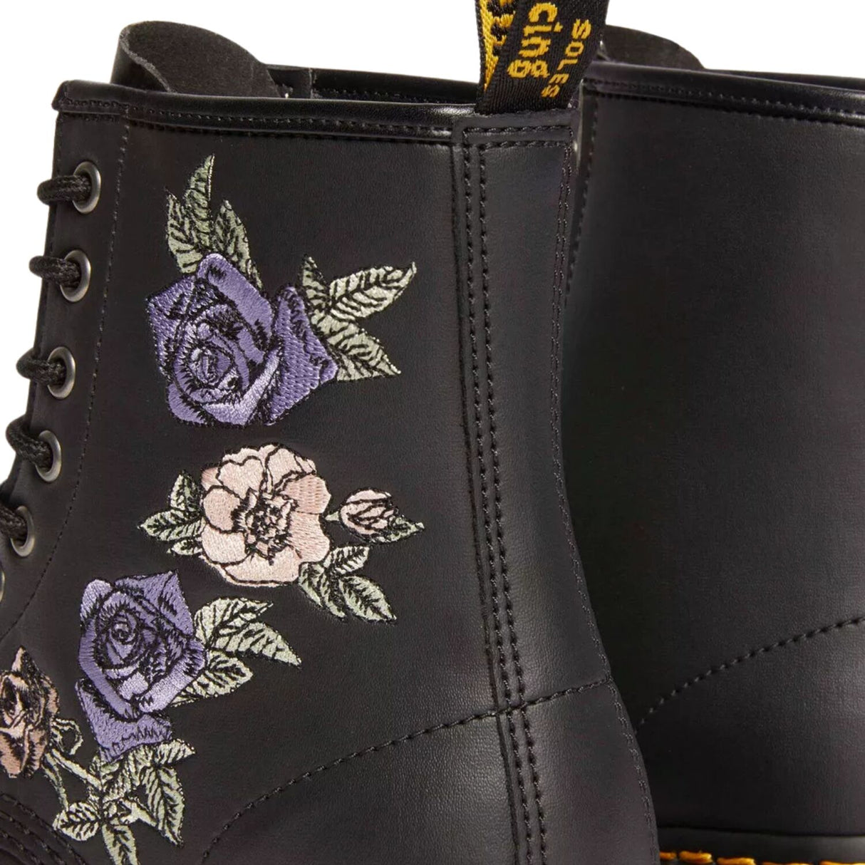 Dr. Martens 1460 Vonda 8 Eye Boots Floral Embroidery Genix Nappa Leather in Black