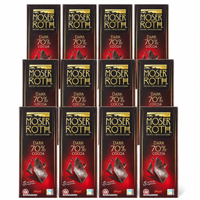 12x Moser Roth 70% Cocoa Dark Chocolate Block Bulk Pack - Made in Germany (60 Bars)