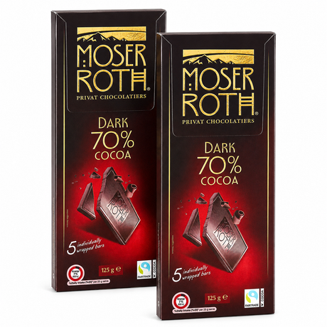 2x Moser Roth 70% Cocoa Dark Chocolate Block - Made in Germany (10 Bars)
