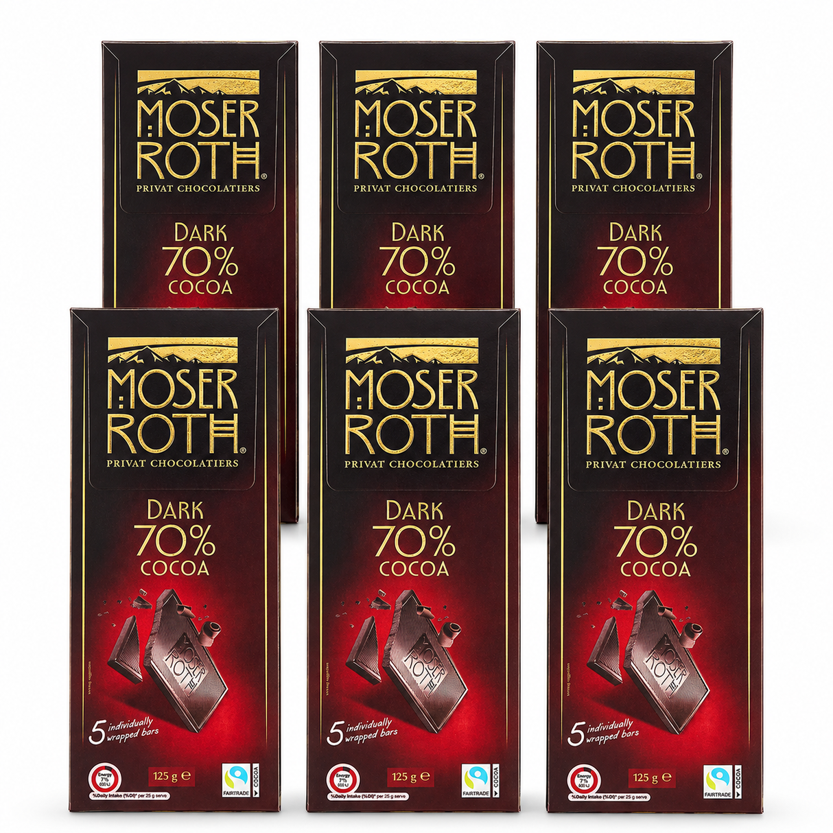 6x Moser Roth 70% Cocoa Dark Chocolate Block Bulk Pack - Made in Germany (30 Bars)